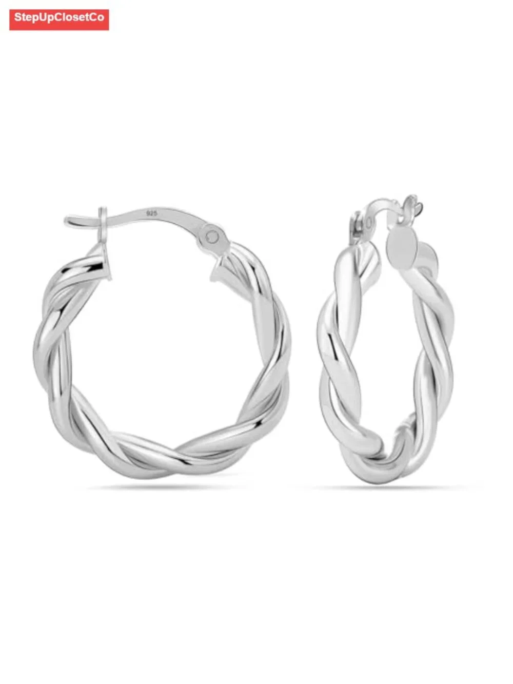 925 Sterling Silver Twisted Hoop Earrings for Women Click-Top Closure